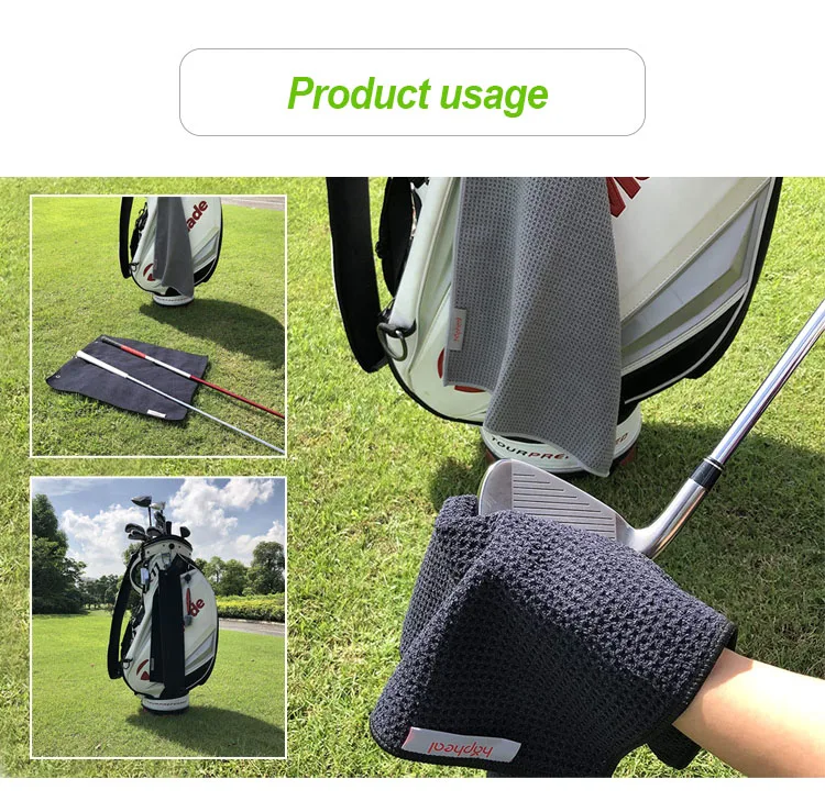 Ready to ship print large waffle pocket golf towels with carabiner