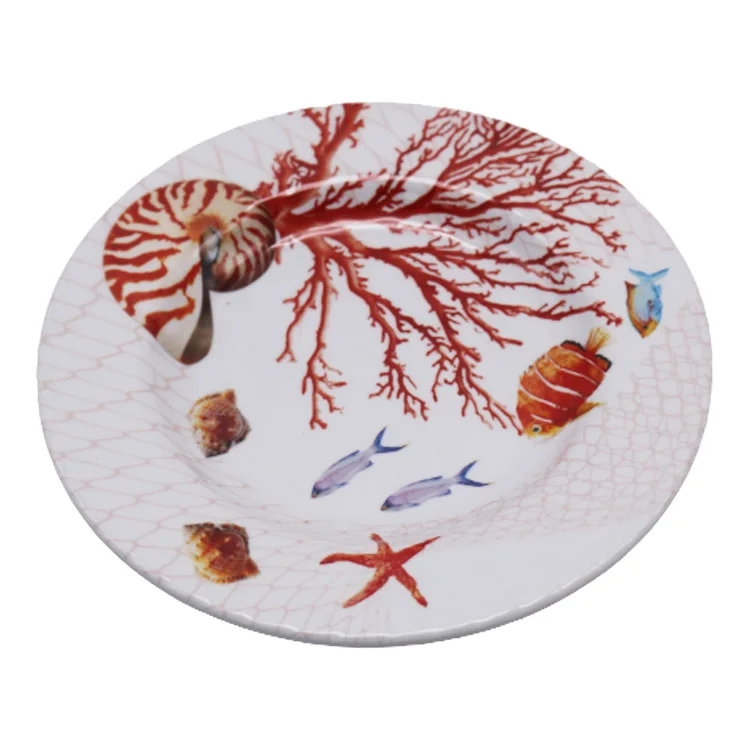 Wholesale Marine Coral Shell Design Melamine Plastic Tableware Soup Plate dinnerware