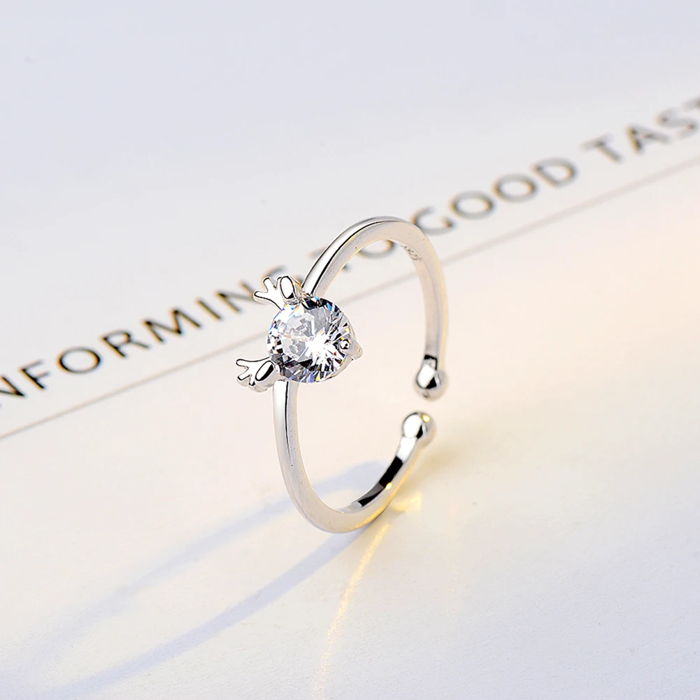 HOR01 RINNTIN Fine Jewelry Wholesale DIY Christmas Elk Deer Antler Head Adjustable Rings 925 Sterling Silver Women Rings