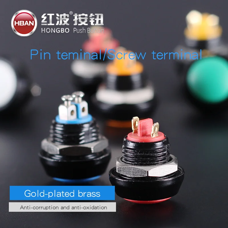 UL Domed head switch metal black momentary small round 12mm latching push button switch
