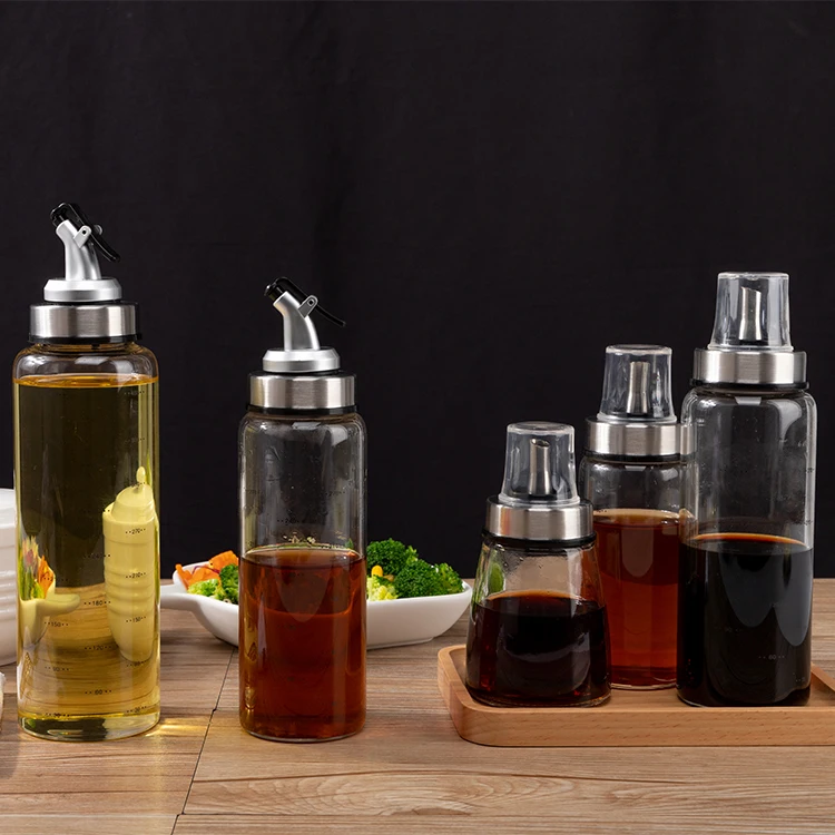 300ml  high quality Glass Sauce Dispenser 500ml borosilicate glass oil pot bottle with Pourer Tall Vinegar Dispenser