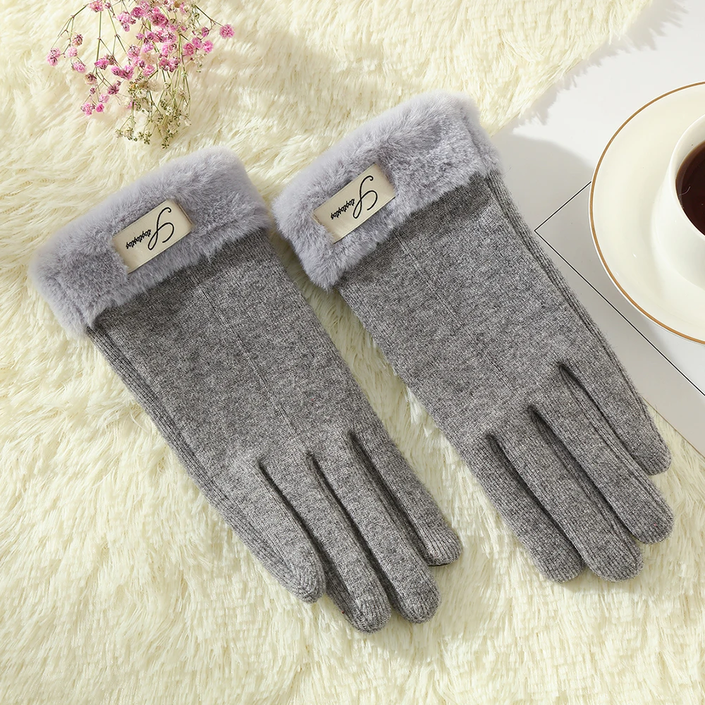 Autumn and winter warm cashmere Korean version of students outdoor cycling ladies gloves