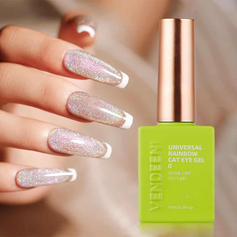 Vendeeni New Trendy Private Label Reflective Holographic Cat Eye Gel  Flashing Rainbow Laser Cat Eye Gel Top Coat