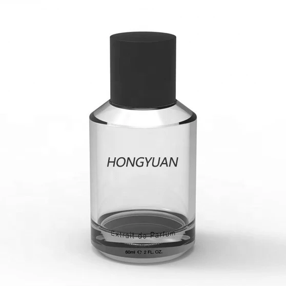 High quality empty h cylinder transparent OEM glass 50 ml perfume bottle with gift box pump sprayer
