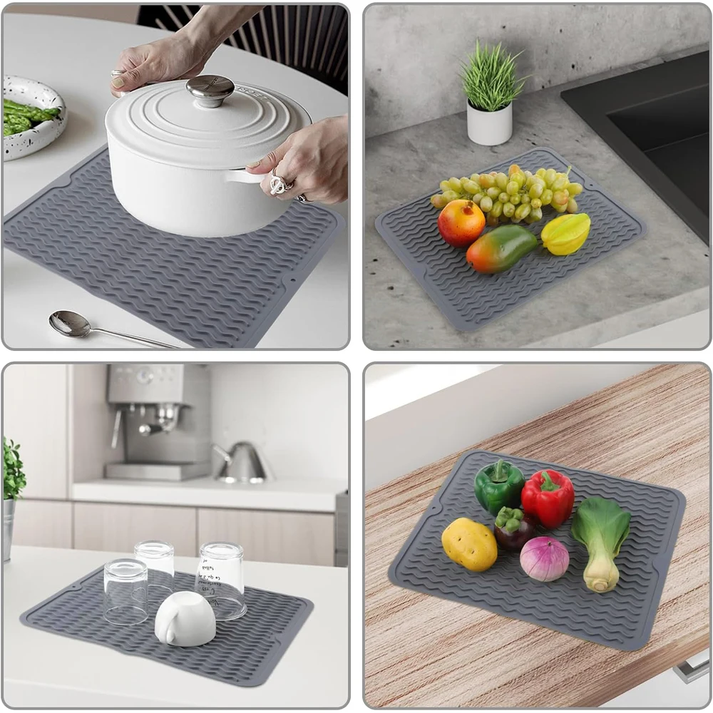 Multiple Usage Large Sink Mat Drain Pad For Drying Dishes Silicone Dish Drying Mat For Kitchen Counter