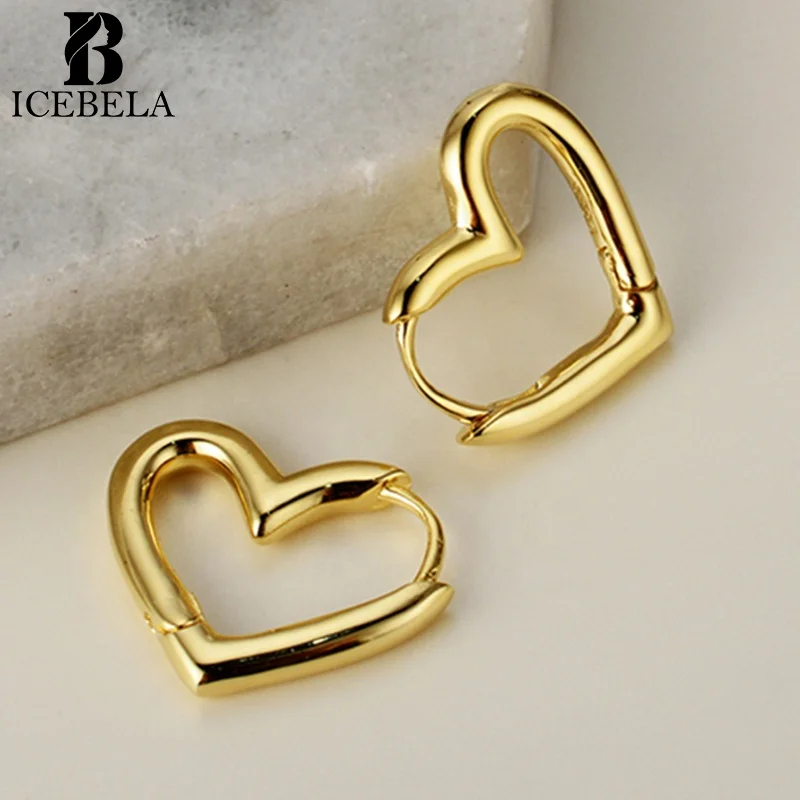 ICEBELA Korean 925 Silver Minimalist Woman Solid Heart Hoop Earrings Girls Silver Fashion Jewelry Heart Earrings For Women