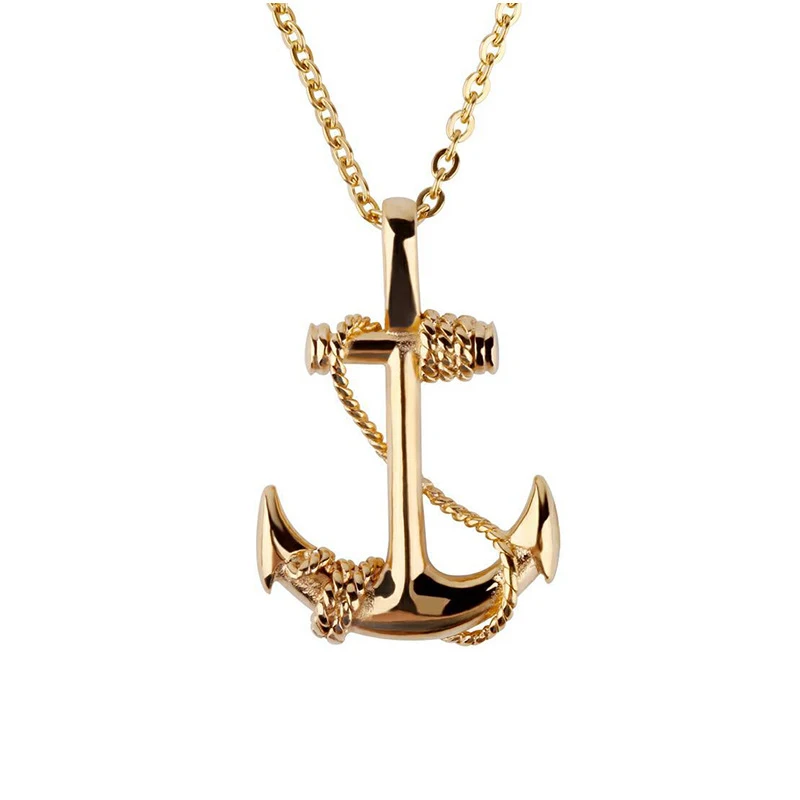 
wholesale cheap gold plated 316l Stainless Steel Anchor Pendant Chain Necklace for Men 
