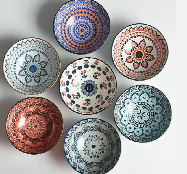 BAMBUS Nordic Style 4.7 inch Ceramic Bowls Colored Dinner Rice Soup Dishes High Temperature Resistant Baking Tableware