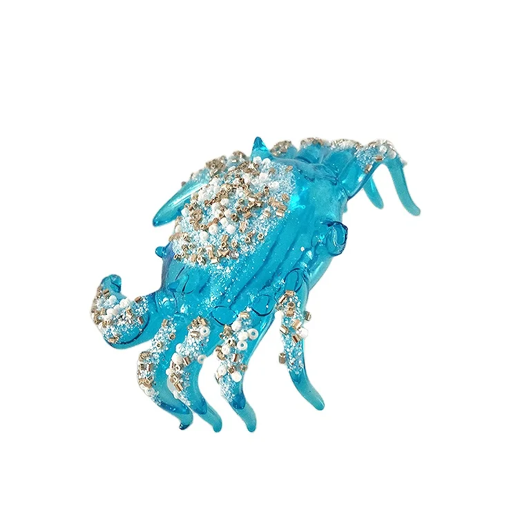 New Design Custom Made Sea Animal Crab Shaped Figurine Glass Blown Christmas Ornaments For Xmas Tree Hanging Decoration And Gift