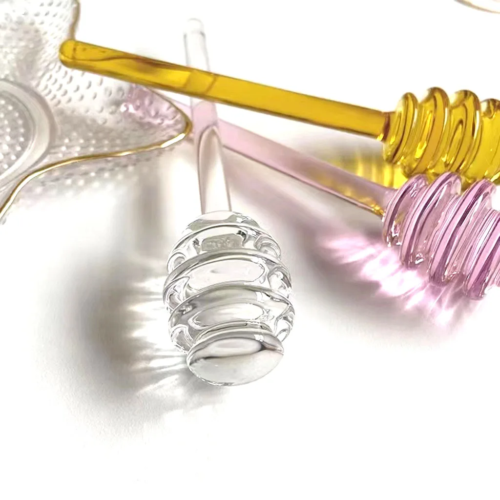 Bambus Colorful Wholesale Portable Drizzle 3 Inch Glass Mixing Stirrer Honey Sticks Jar Comb Mixer Wooden Honey Dipper For Honey