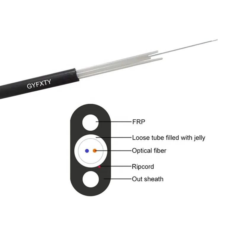 Outdoor Aerial flat drop fiber optical cable 8 core FTTH Drop Central Loose Tube Flat Fiber Optic Cable