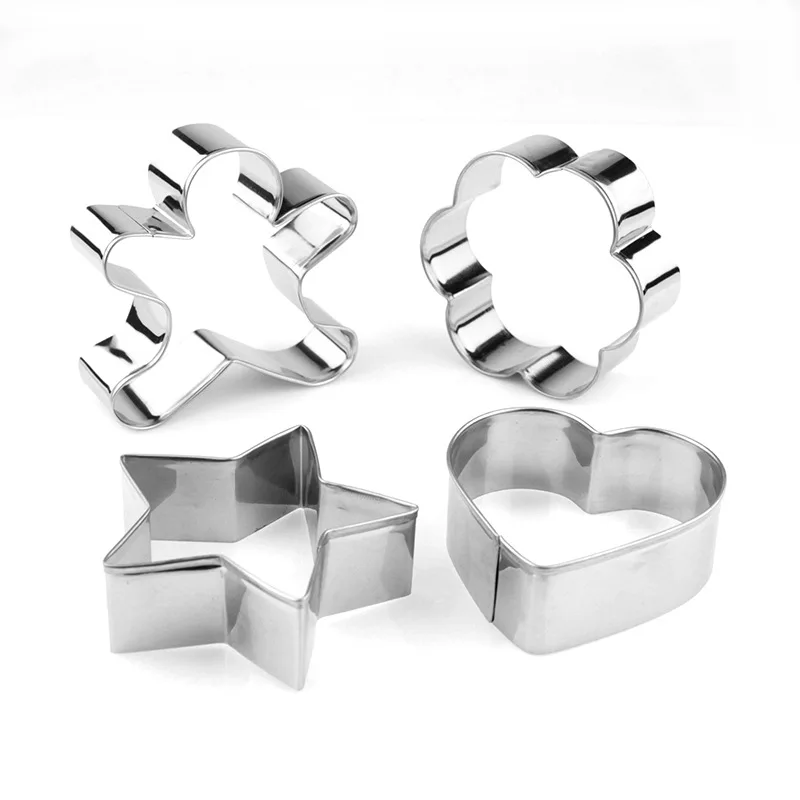 4 pcs Christmas man mini star heart shape cookies mold holiday metal stainless steel cookie cutter set