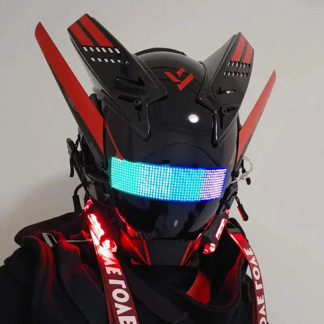 Luminous Helmet New Handmade Led Cyberpunk Motorcycle Helmet led Safe Racer Cycling Racer Helmets party masks