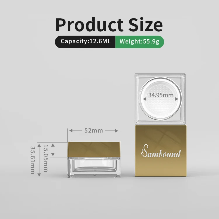 Custom Square Plastic Loose Powder Compact With Puff Jar 12.6ml Loose Compact Powder Case