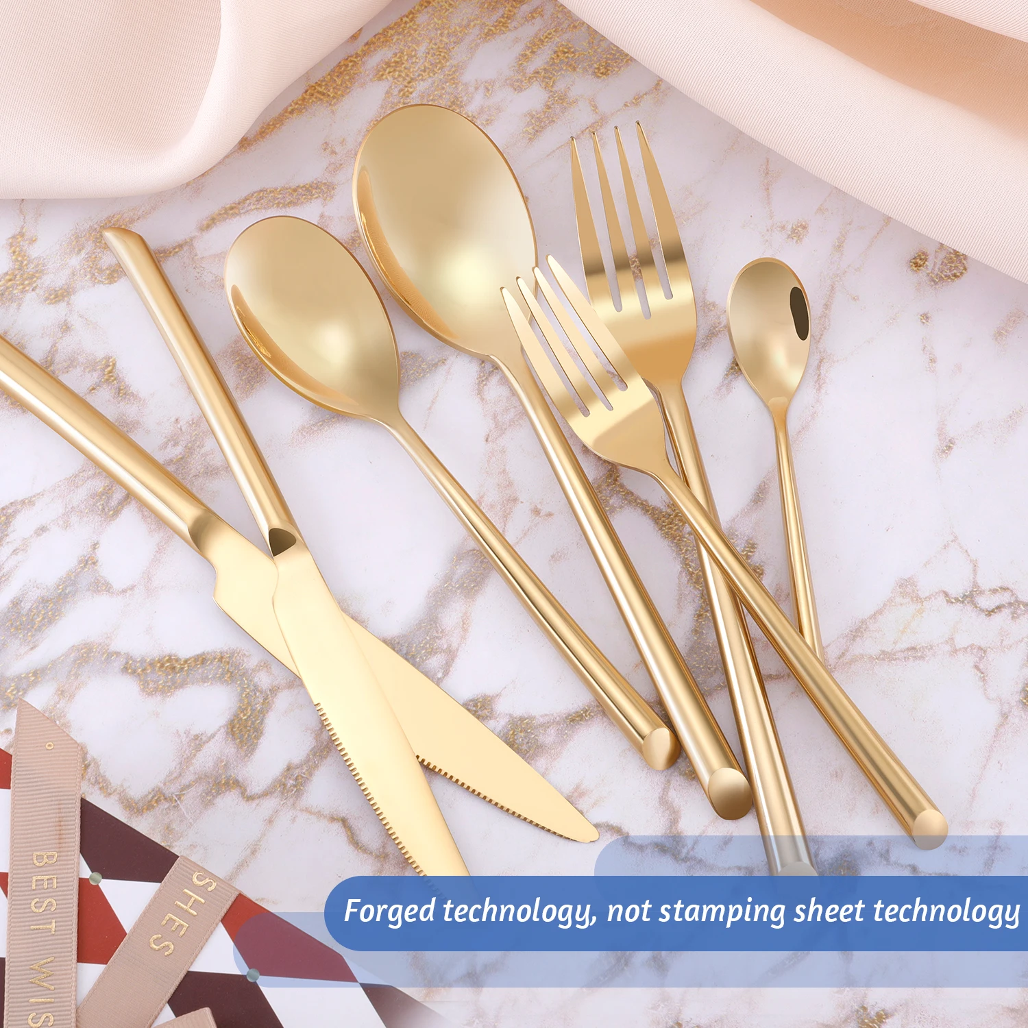 Wholesale High Quality Hand Forged Flatware Gold Stainless Steel Cutlery Set for Wedding