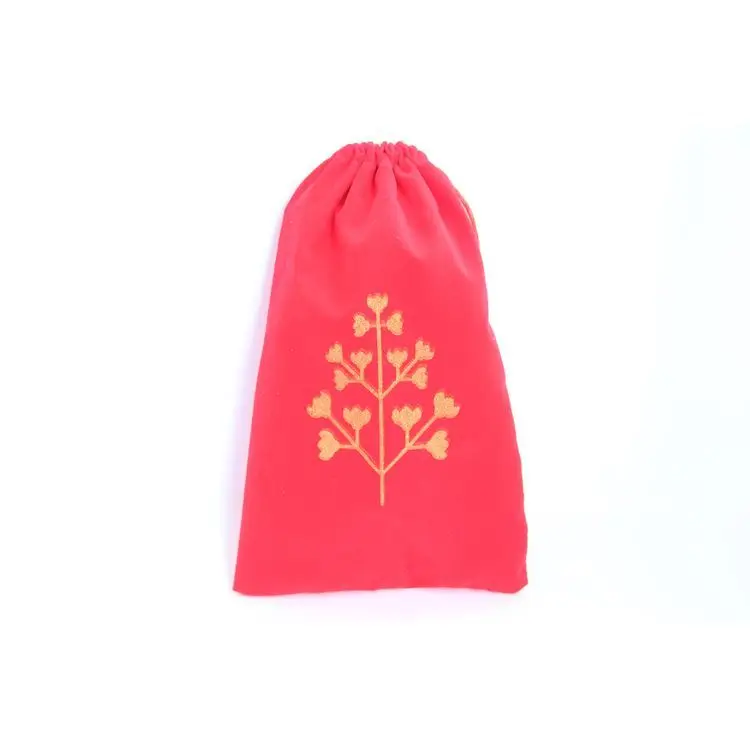 Custom Logo Printed Gifts Jewelry Pouch Red Velvet Drawstring Dust Bag With Drawstring