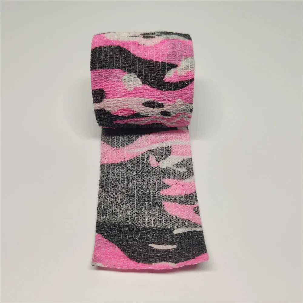 Wholesale Pink Camo Elastic Non-woven Fiber Cohesive Cotton Bandage for Tattoo Grip