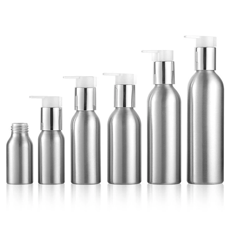Oem Manufacture Premium Refillable Empty Aluminum Oil Bottle With Pump 30ml - 200ml