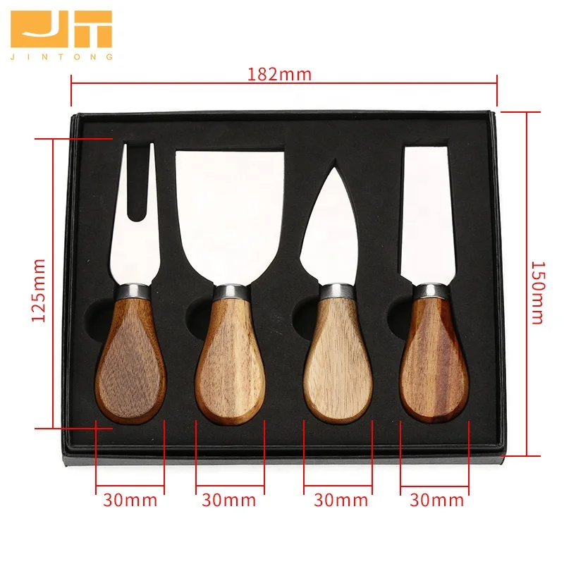 4 pcs Acacia Wood Cheese Knives Cutter Cheese Tool Set for Charcuterie Board