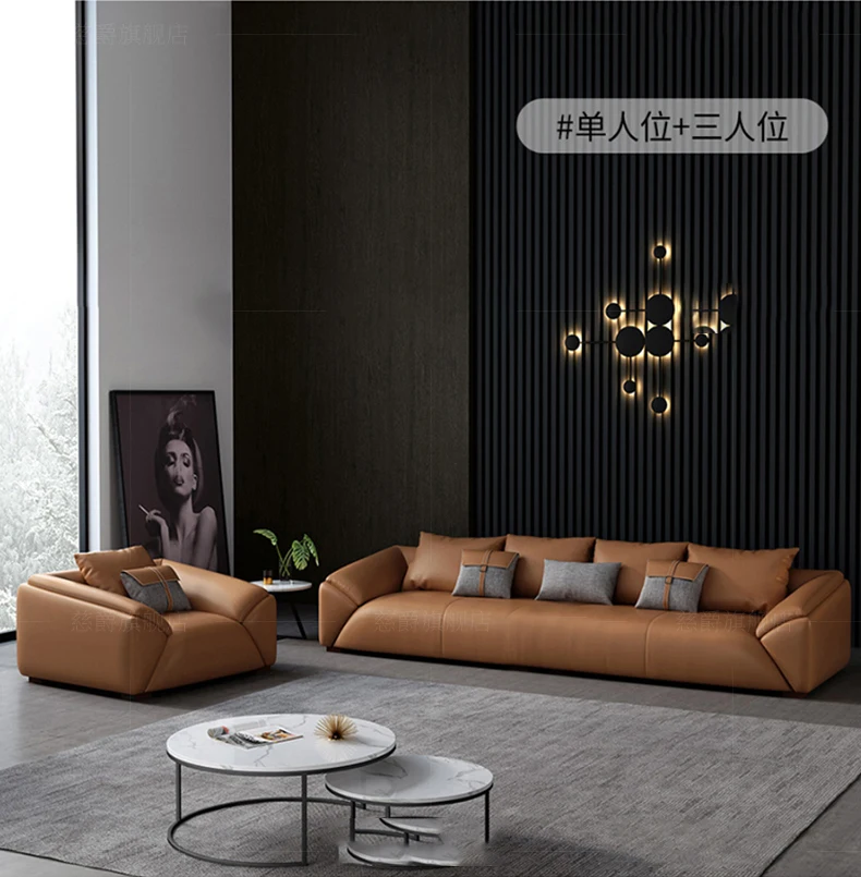 YASITE Modern ModularTop Grain Italian Corner Sectional Leather Sofa Set With Low Armrest