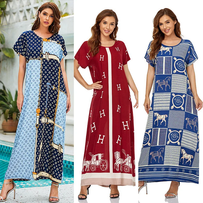 Summer Middle East Dubai Short Sleeves Ropa Islamica Para Mujer Abaya Traditional Women Long Muslim Dresses Islamic Clothing