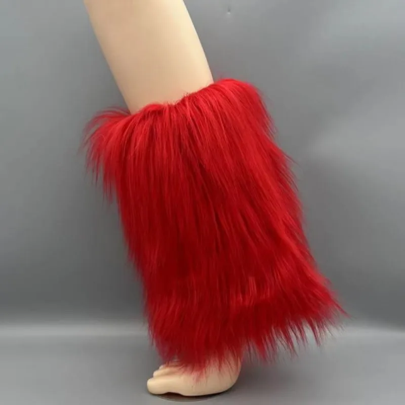 PDEP Imitation fur boot covers hairy fall and winter plush leggings kneecap  long fox hair shoe covers