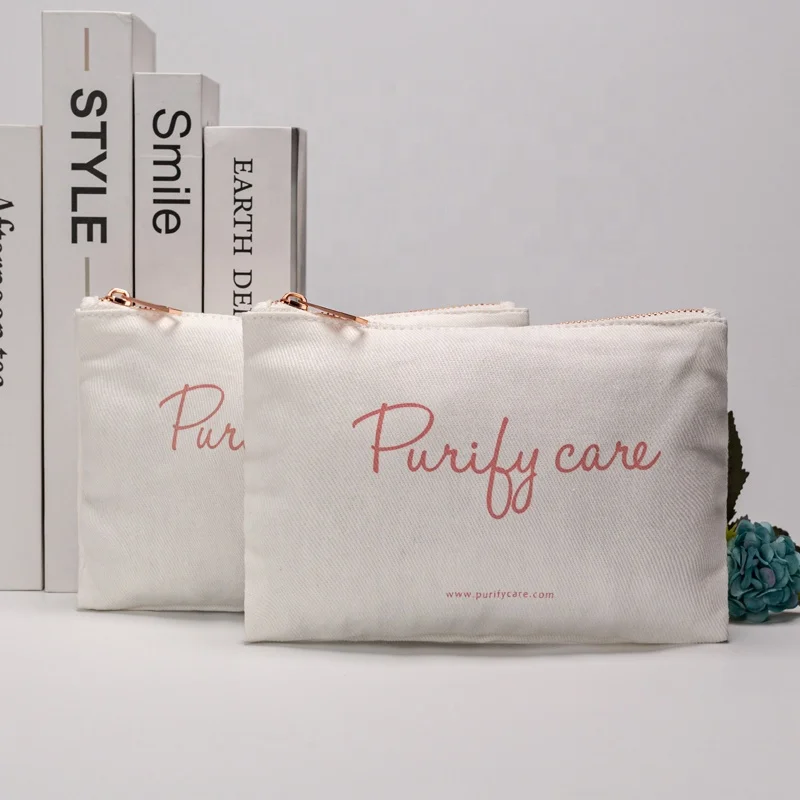 Оптовая продажа, маленькая пустая сумка для косметики на молнии из хлопка с логотипом