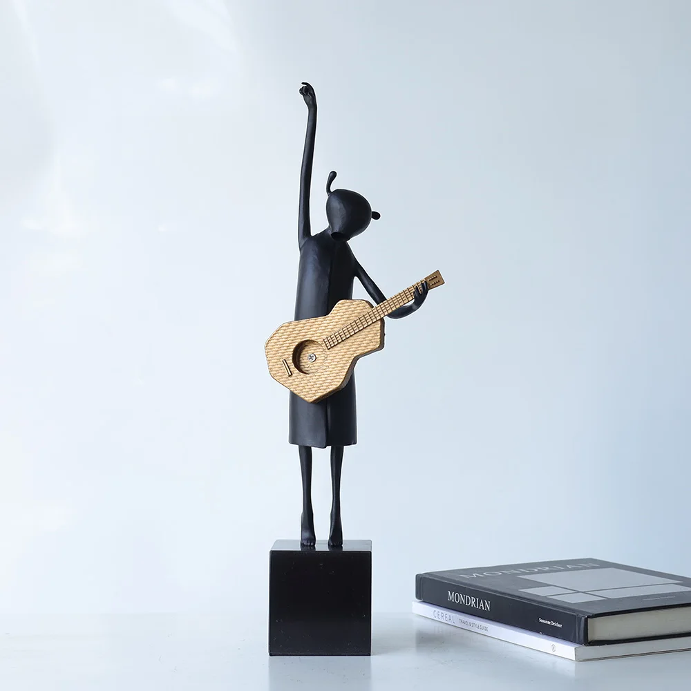 Modern art home decor cast iron antique sculpture Music Guitar abstract decorative desktop statue figure