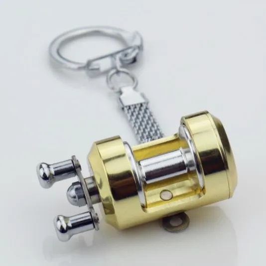 Wholesale Mini Key Chain Bait Casting Fly Fishing Reel Keychains Gold Key Rings
