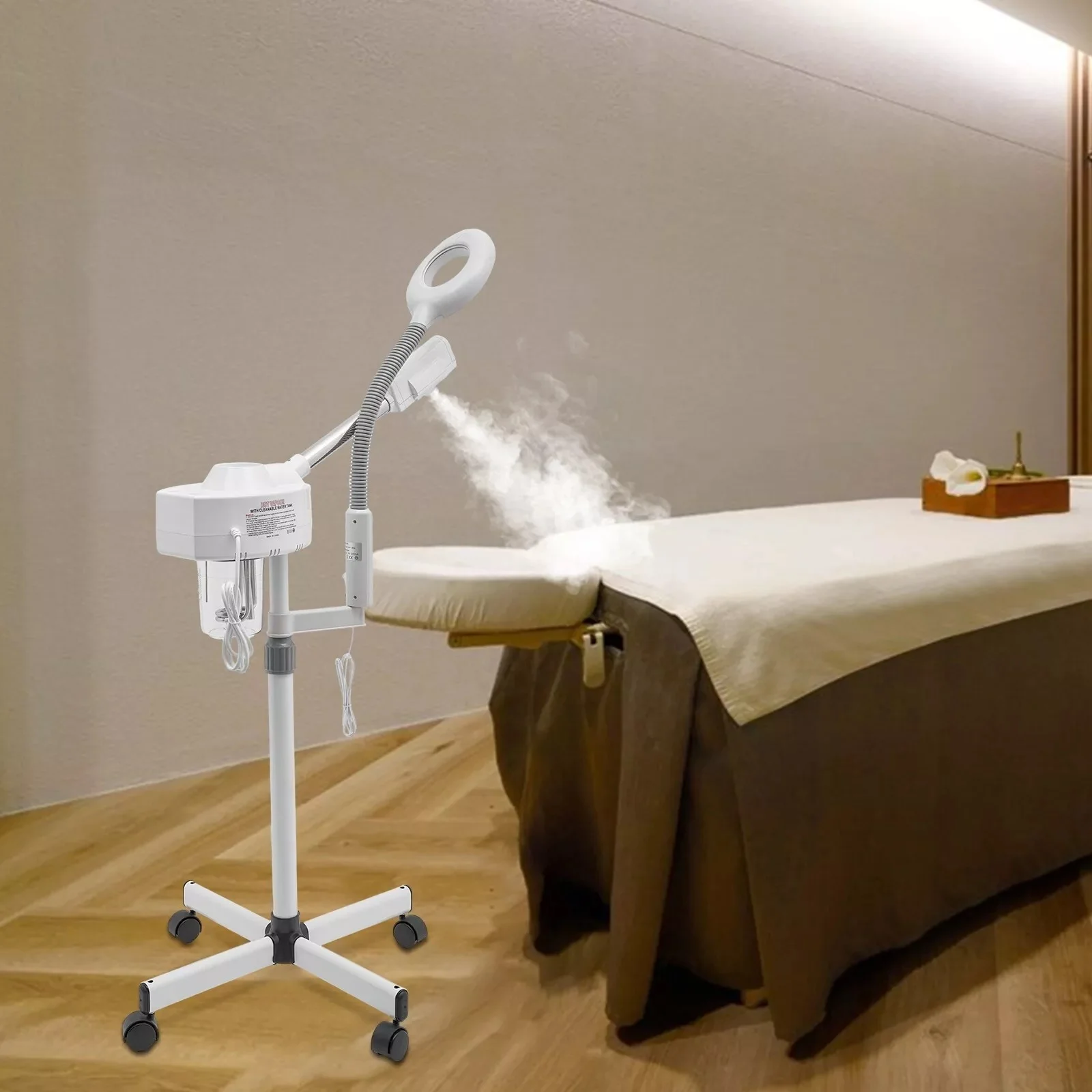 2 in 1 Facial Steamer with 5x Magnifying Lamp Hot Ozone Spa Beauty Salon Machine for Lip Exfoliation EU & US Plugs Included