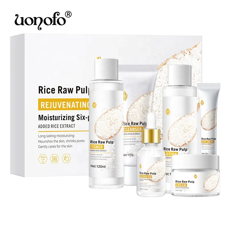 Korean Face Skin Care Products Private Label New Organic Natural Rice Cream Essencial Extract Face Care Rice Serum Skin Care Set