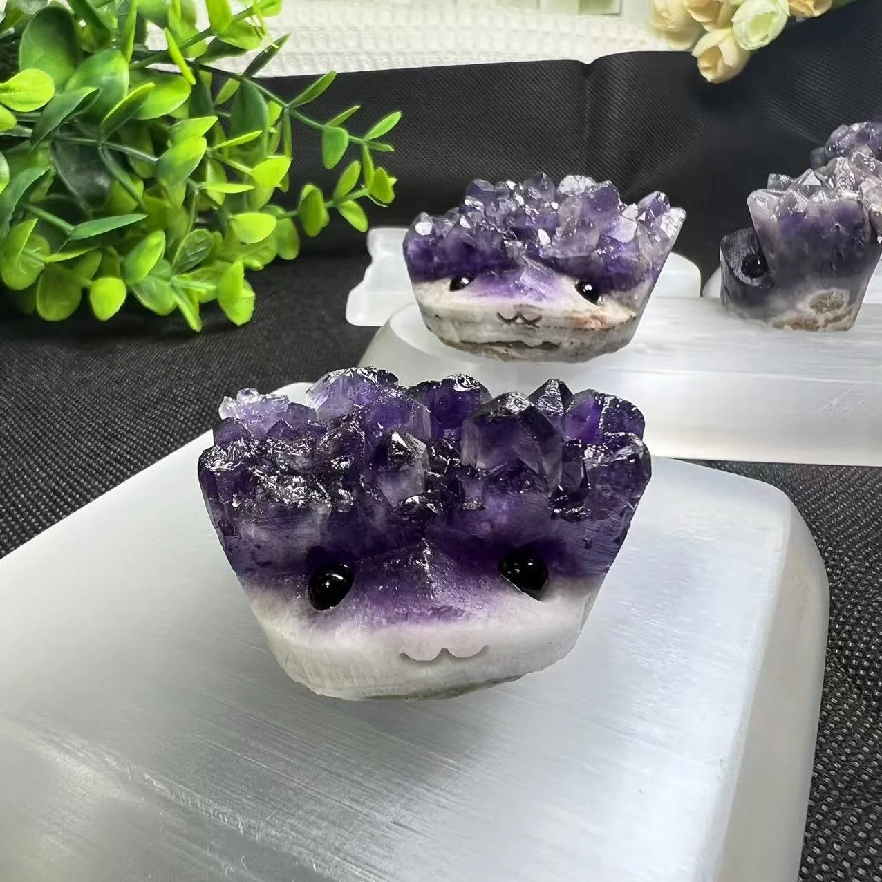 Wholesale Natural Rough Amethyst Hedgehog Crystal Reiki Healing Animal Crafts Gift Amethyst Cluster Home Decor