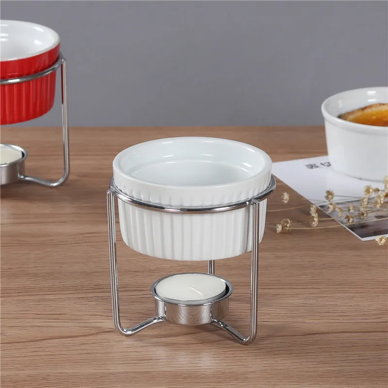Amazon Hot Selling Cheese Chocolate Fondue Set Ceramic Bowl and Candle Cup and 1 Fork