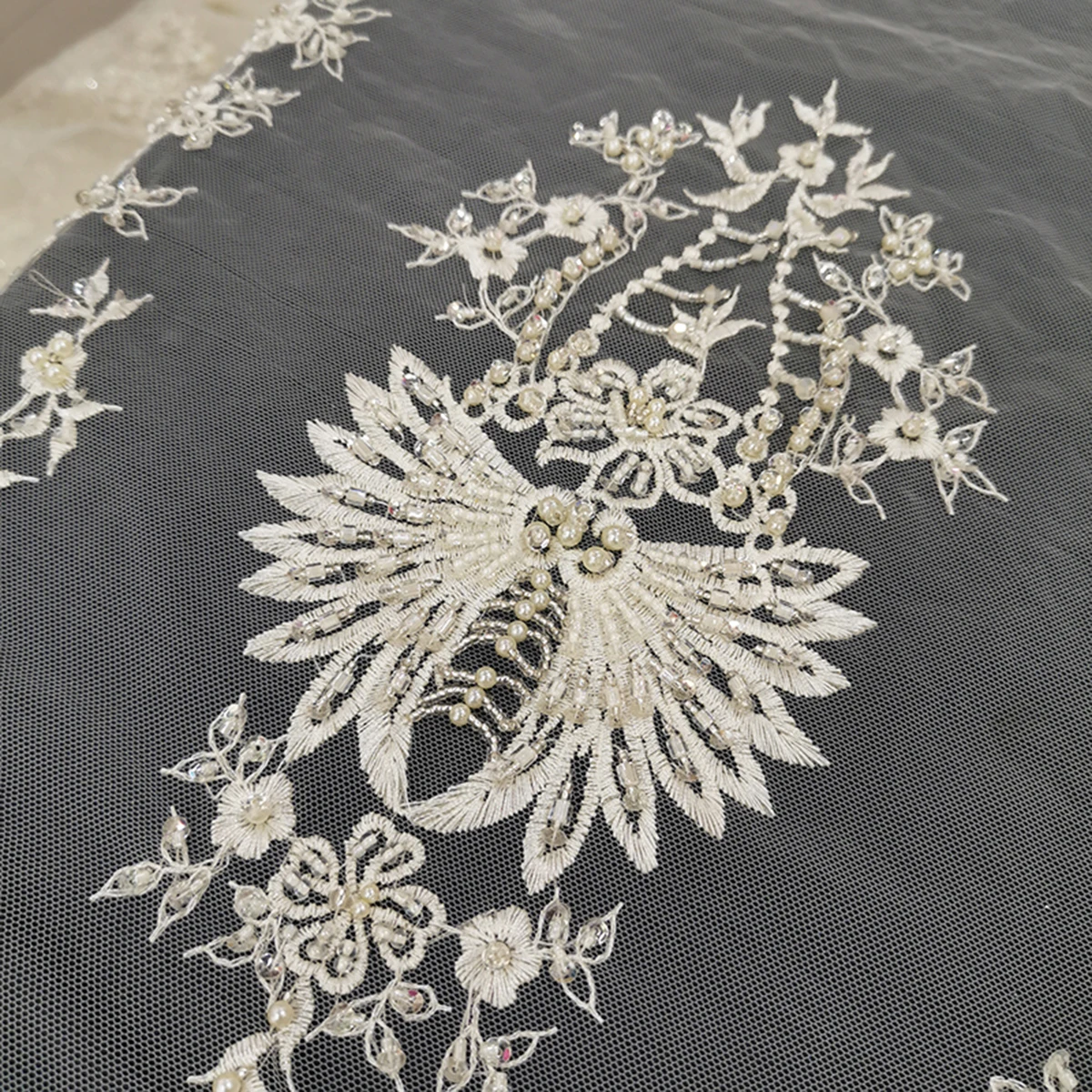 Wholesale French Bridal Heavy Handmade Beaded Tulle Lace Fabric For Wedding Dress Lady Material Africa Embroidery Sequin Textile