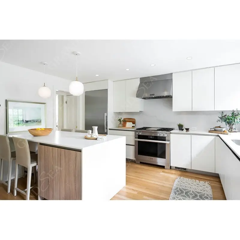 China Supplier Modern Style Solid Wood Open Kitchen Home Kitchen Cabinet With Island Good Price Whole Custom