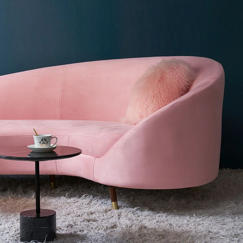 Canape Living Room Furniture Chesterfield Long Velvet Pink Curved  Fabric Sofa Couches