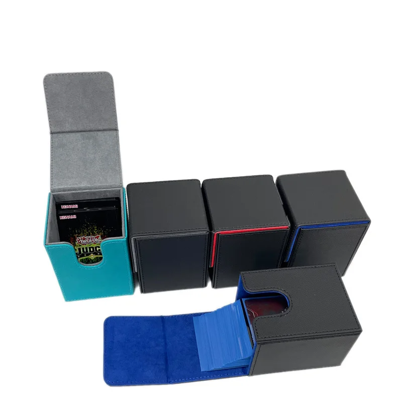 TCG MTG size custom logo PU leather magnetic closure divider organizer storage box yugioh poke mon trading game card deck holder