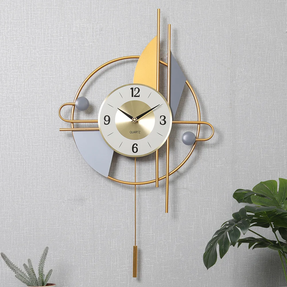Hot Sale Battery Operated Modern Large Pendulum Metal Art Wall Clock For Living Room Decoration