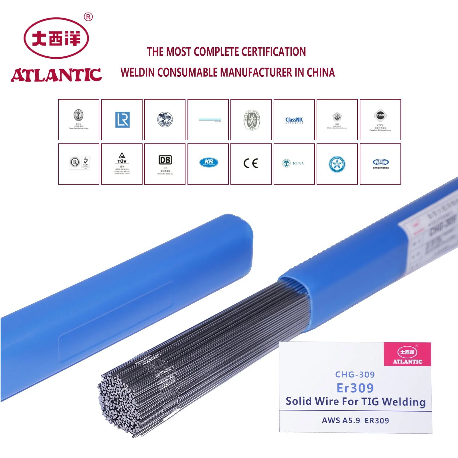 ATLANTIC OEM OBM ODM BS EN ISO Stainless Steel TIG Rod Welding Wire ER309 Welding Stick