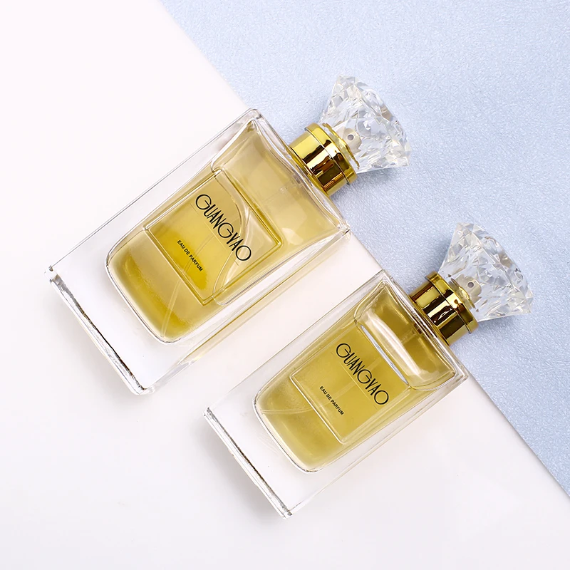 Wholesale 50ml 100ML rectangular high-quality empty perfume crystal polishing glass bottle Acrylic crystal cap