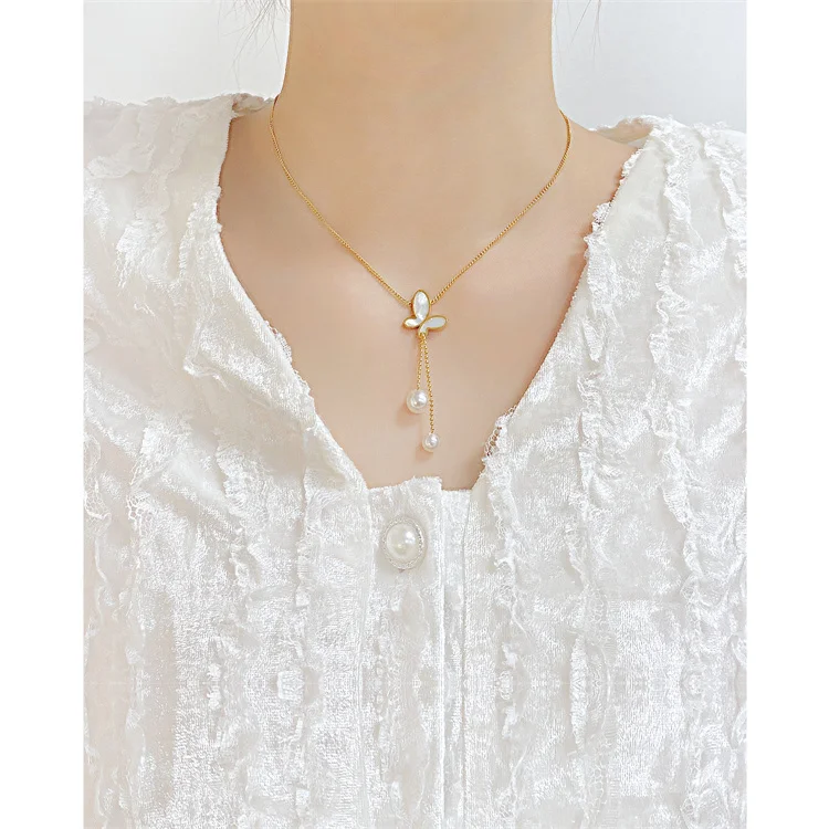 Wholesale Pearl and butterfly Necklace customized collar fashion jewelry stainless steel Necklace