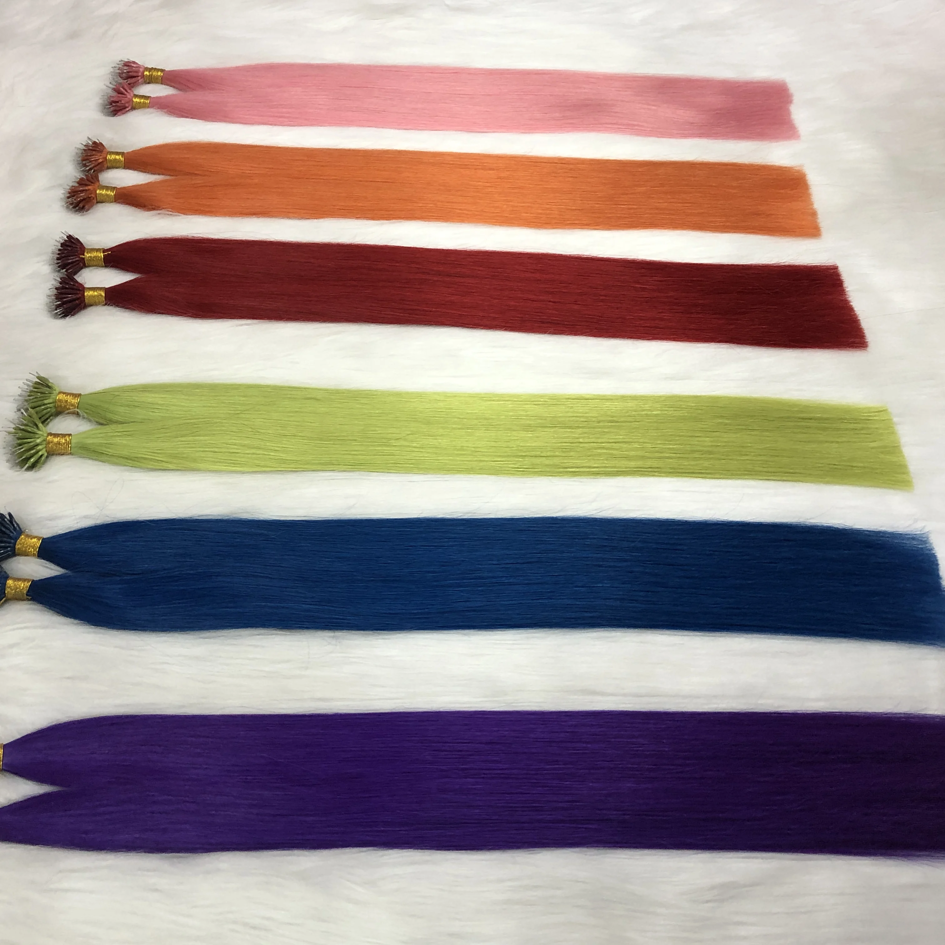 Wholesale Silky Straight Double Drawn Cuticle Hair Drop Shipping Pink Purple Blue Nano Ring Pre-bonded Slavic Hair Extension