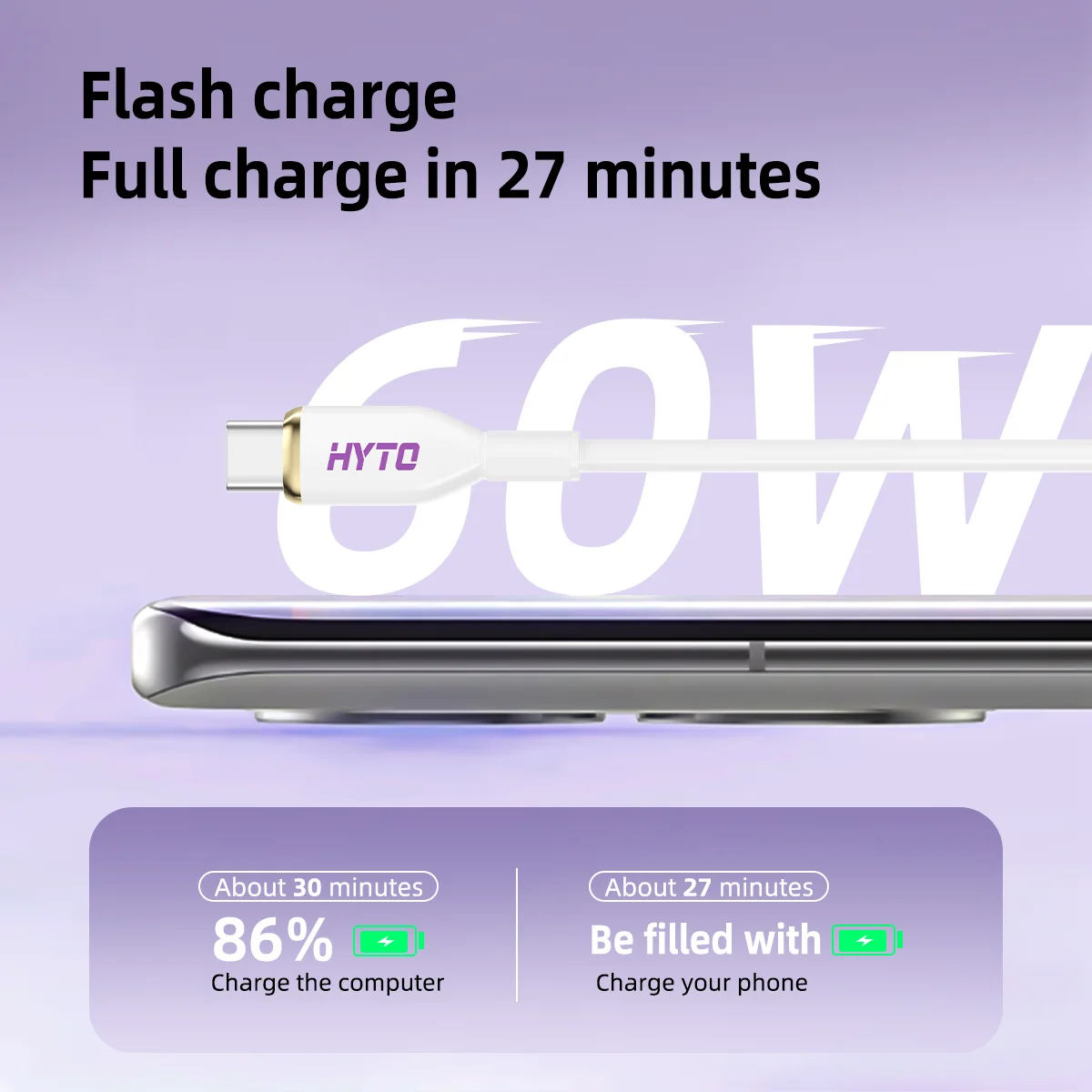 HYTO PD 60W USB C to Type C Cable Fast Charge Data Cable For Huawei Samsung Xiaomi Macbook iPad Data Line Type C