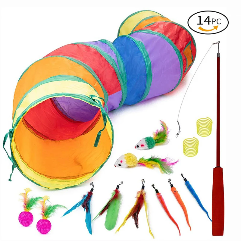 Factory Directly 10-28 Packs Mouse Cat Toy Interactive Pet Cat Toy Set Cat Tunnel Foldable