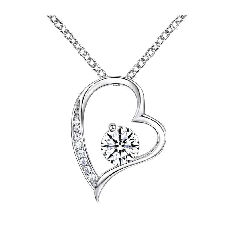 Four Leaf Large Heart Cubic Zirconia Pvd Stainless Steel Necklace Ladies Present Anniversary Gift Fashion Jewelry Simple Cute