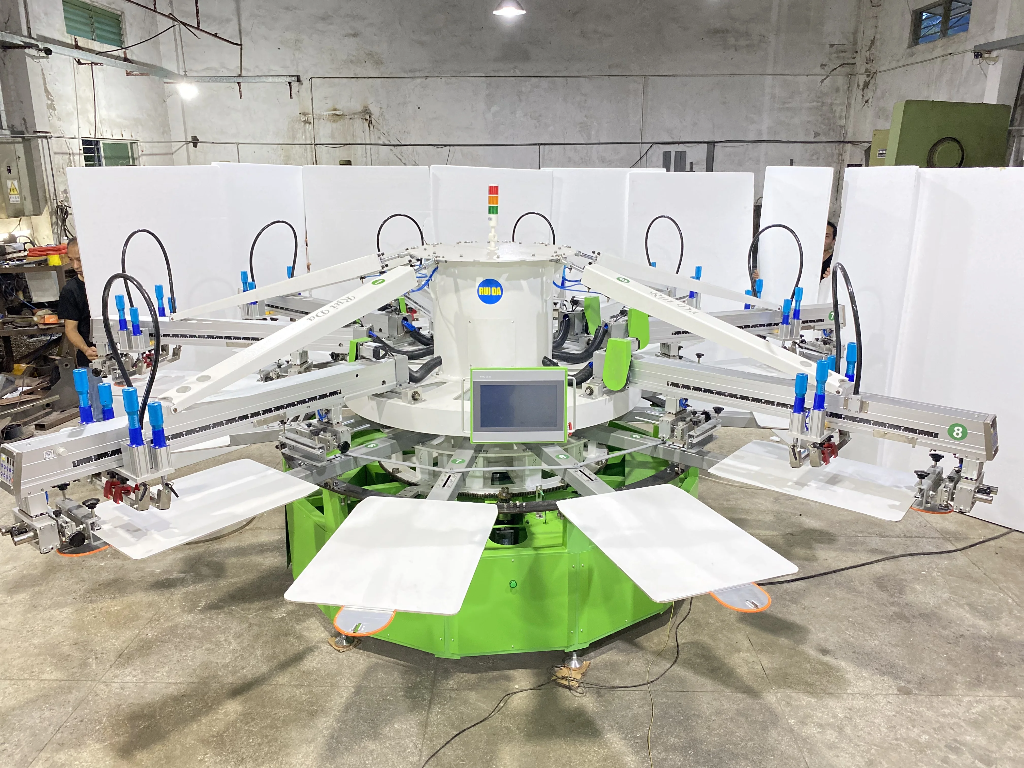 Carousel Automatic 8 Color 12 Station T-shirt Silk Screen Printing Machine With 5 Flash Dryers With Sensor