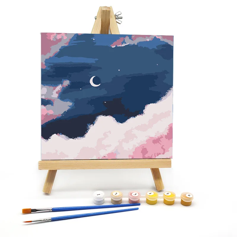 Beautiful Kids Diy Painting Set Night Bright Star Moon Wall Decor Oil Painting By Numbers 20x20 Wirh Frame