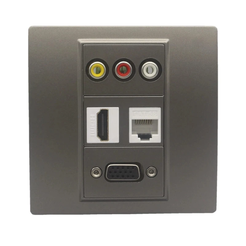 SeTo 86 Type RCA AV Audio + HDTV + RJ45 Cat5E Network + VGA Assorted Panel Wall Plate Gray Panel Faceplate socket