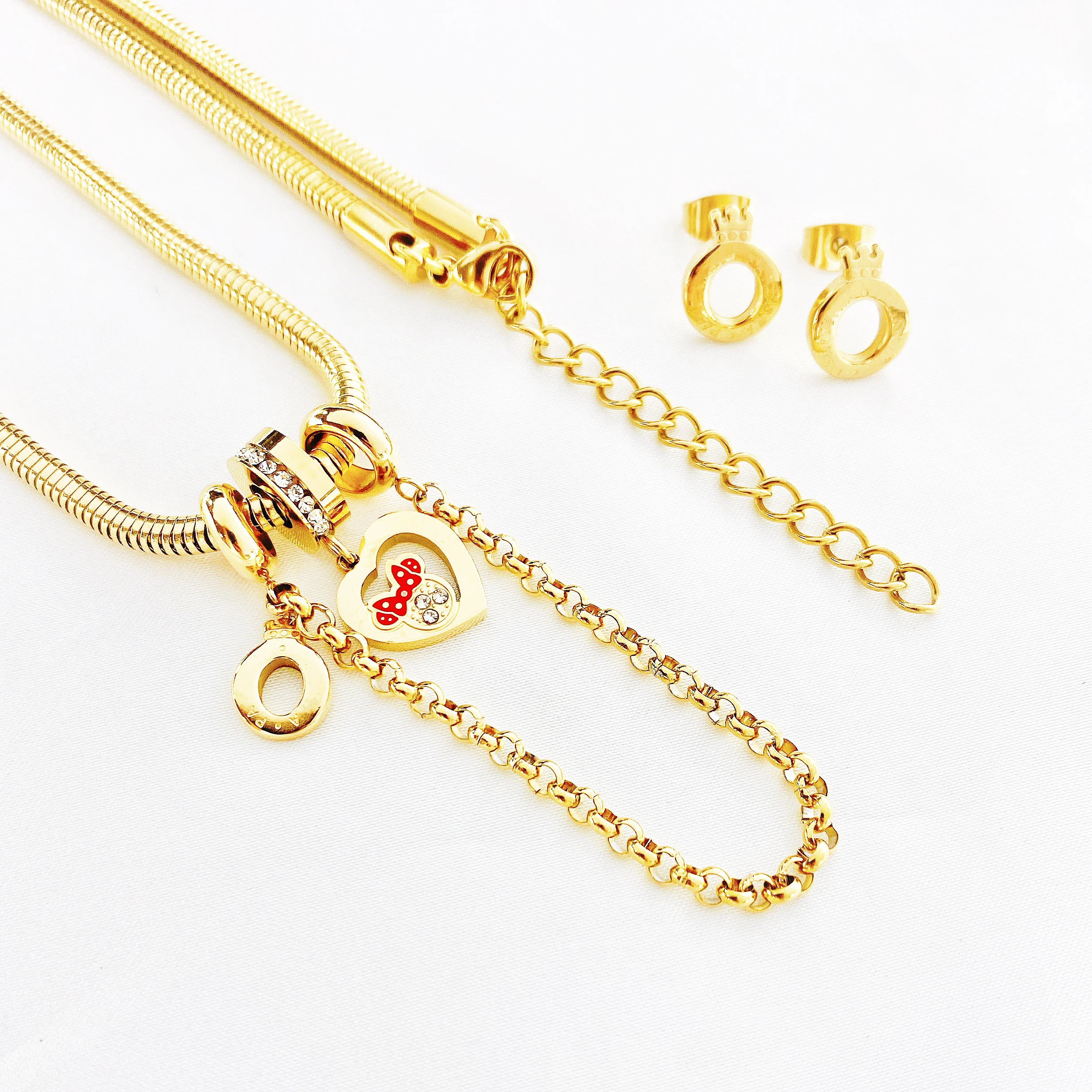 Cartoon Mouse Pendant Necklace Titanium Steel Chain Necklace Inlaid Crystal Fashion Trendy Women Jewelry Birthday Gift