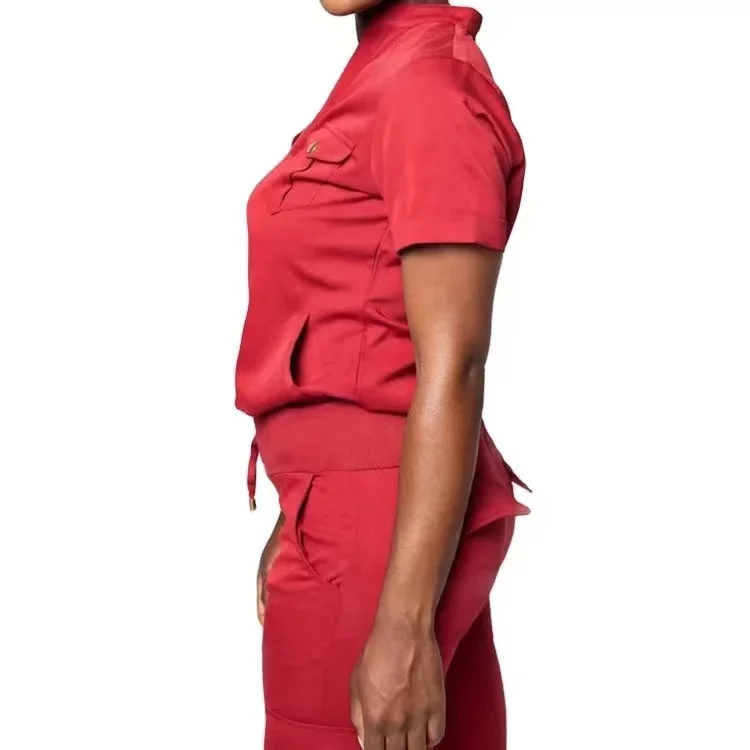 New Design Pocket Stretch Spandex Short Sleeve Scrub Suits Jogger Style Scrubs Medical Uniform
